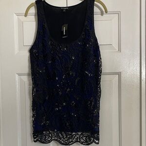 Express Midnight Blue and Black Lace Tank Top